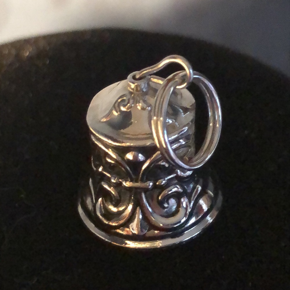 Tiny Silver Bell Charm With Fancy Scroll Work 3/4… - image 4